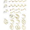 image20G Nose Rings 316L Stainless Steel Hoop L Shape Nose Studs Nose Screw Bone Silver Pack for Women Men 38PcsA002Gold