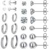 image11 Pairs Surgical Steel Earrings Sets for Multiple Piercing Lightweight Small Huggie Hoop Earrings CZ Stud Earrings for Women Cartilage Trendy Hypoallergenic free combinationgoldsilverroesSilver