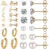 image13 Pairs Surgical Steel Earrings Sets for Multiple Piercing Lightweight Small Huggie Hoop Earrings CZ Stud Earrings for Women Cartilage Trendy Hypoallergenic free combinationgoldsilverroes GoldRose Gold