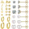 image13 Pairs Surgical Steel Earrings Sets for Multiple Piercing Lightweight Small Huggie Hoop Earrings CZ Stud Earrings for Women Cartilage Trendy Hypoallergenic free combinationgoldsilverroes GoldGold
