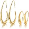 image2Pairs Lightweight Teardrop Hoop Earrings for Women  18k Gold Plated Large Small Size Oval Pull Through Hoop Earrings Teen Gift High Polished Statement Jewelry for WomenGold