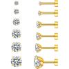 image6 Pairs Hypoallergenic Cubic Zirconia Earrings Allergenic Earrings Flat Back Studs Cartilage Fashion Surgical Steel Screw EarringsA002Gold