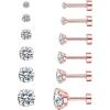image6 Pairs Hypoallergenic Cubic Zirconia Earrings Allergenic Earrings Flat Back Studs Cartilage Fashion Surgical Steel Screw EarringsA003Rose Gold