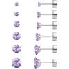 image6 Pairs Hypoallergenic Cubic Zirconia Earrings Allergenic Earrings Flat Back Studs Cartilage Fashion Surgical Steel Screw EarringsA005Light Purple