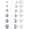 image6 Pairs Stud Earrings Set Hypoallergenic Cubic Zirconia 316L Earrings Stainless Steel CZ Earrings 38mm Steel colorA009Light Purple