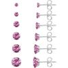 image6 Pairs Stud Earrings Set Hypoallergenic Cubic Zirconia 316L Earrings Stainless Steel CZ Earrings 38mm Steel colorA011Pink