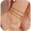 imageGold Ankle Bracelets for Women 14k Gold Waterproof Layered Link Chain Anklets Set Jewelry Gift Adjustable SizeC3PCSGOLD