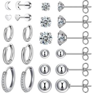 image11 Pairs Surgical Steel Earrings Sets for Multiple Piercing Lightweight Small Huggie Hoop Earrings CZ Stud Earrings for Women Cartilage Trendy Hypoallergenic free combinationgoldsilverroesSilver