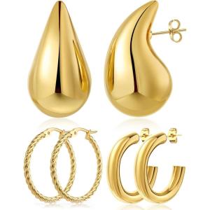 image11 Pairs Womens Gold Hoop Earrings Set 18K Thick Gold Plated Twisted Hoop Earrings Women Gift Lightweight GoldA005