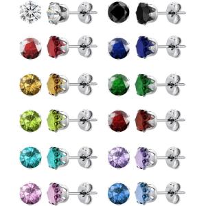 image12 Pairs Silver Earrings Surgical Steel Earrings Womens Earrings Hypoallergenic Earrings Set Mens Earrings 12 Colors CubicZirconia Studs EarringsA001colorful