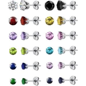 image12 Pairs Silver Earrings Surgical Steel Earrings Womens Earrings Hypoallergenic Earrings Set Mens Earrings 12 Colors CubicZirconia Studs EarringsA002colorful