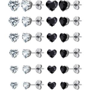image12 Pairs Silver Earrings Surgical Steel Earrings Womens Earrings Hypoallergenic Earrings Set Mens Earrings 12 Colors CubicZirconia Studs EarringsA006black and white