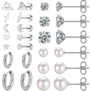 image13 Pairs Surgical Steel Earrings Sets for Multiple Piercing Lightweight Small Huggie Hoop Earrings CZ Stud Earrings for Women Cartilage Trendy Hypoallergenic free combinationgoldsilverroes GoldSilver