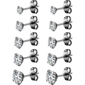image5 Pairs Set Ladies Titanium Earrings AntiAllergy Earrings Noble and Classic Acid and Alkali Resistant Antioxidant No Fading 37mm