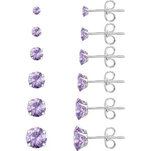 image6 Pairs Stud Earrings Set Hypoallergenic Cubic Zirconia 316L Earrings Stainless Steel CZ Earrings 38mm Steel colorA009Light Purple