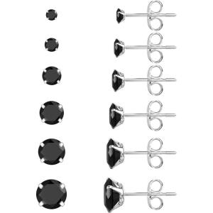 image6 Pairs Stud Earrings Set Hypoallergenic Cubic Zirconia 316L Earrings Stainless Steel CZ Earrings 38mm Steel colorA012Black