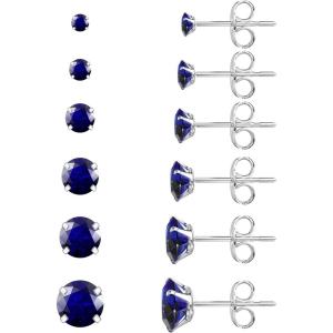 image6 Pairs Stud Earrings Set Hypoallergenic Cubic Zirconia 316L Earrings Stainless Steel CZ Earrings 38mm Steel colorA013Blue