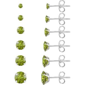 image6 Pairs Stud Earrings Set Hypoallergenic Cubic Zirconia 316L Earrings Stainless Steel CZ Earrings 38mm Steel colorA015Light Green