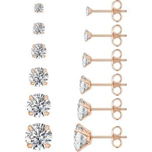 image6 Pairs Stud Earrings Set Hypoallergenic Cubic Zirconia 316L Earrings Stainless Steel CZ Earrings 38mmA002Rose Gold