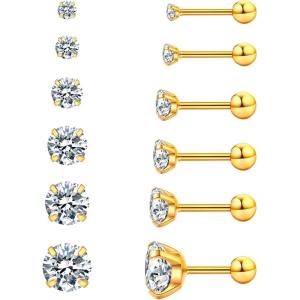 imageCubic Zirconia Hypoallergenic Womens Earrings Mens Earrings Womens Earrings Cartilage Fashion Surgical Steel Screw Earrings 6 PairsA003Gold