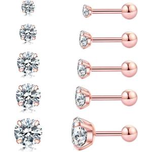 imageCubic Zirconia Hypoallergenic Womens Earrings Mens Earrings Womens Earrings Cartilage Fashion Surgical Steel Screw Earrings 6 PairsA004Rose Gold
