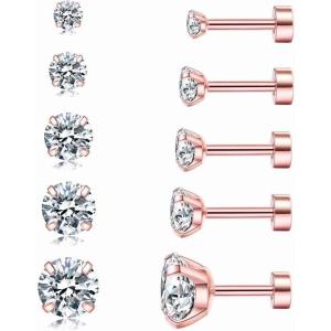 imageCubic Zirconia Hypoallergenic Womens Earrings Mens Earrings Womens Earrings Cartilage Fashion Surgical Steel Screw Earrings 6 PairsA005Rose Gold