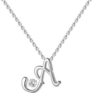 imageInitial Sterling Silver Necklace Hypoallergenic Silver Jewelry SetBest Fashion Gift for Women and GirlsAInitial A