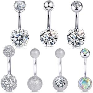 imageWssxc 14G Hypoallergenic Surgical Steel Belly Button Ring Cubic Zirconia Belly Button Barbs Body Piercing Set 7PcsA7DQH