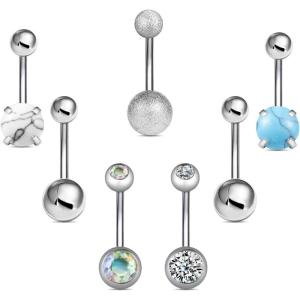 imageWssxc 14G Hypoallergenic Surgical Steel Belly Button Ring Cubic Zirconia Belly Button Barbs Body Piercing Set 7PcsB7DQH