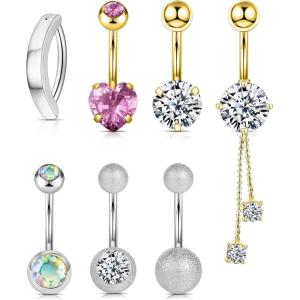 imageWssxc 14G Hypoallergenic Surgical Steel Belly Button Ring Cubic Zirconia Belly Button Barbs Body Piercing Set 7PcsF7DQH