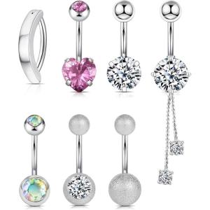 imageWssxc 14G Hypoallergenic Surgical Steel Belly Button Ring Cubic Zirconia Belly Button Barbs Body Piercing Set 7PcsG7DQH