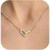 imagePendant Necklace 316L Stainless Steel Paperclip Choker with Diamond Accents Open Oval Minimalist Gold Jewelry Gift for WomenGold