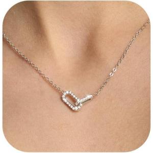 imagePendant Necklace 316L Stainless Steel Paperclip Choker with Diamond Accents Open Oval Minimalist Gold Jewelry Gift for WomenSilver