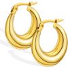 image14K Gold Plated Lightweight Chunky Open Hoop Earrings  Womens Gold Hoop Earrings  Hypoallergenic Easy to Wear