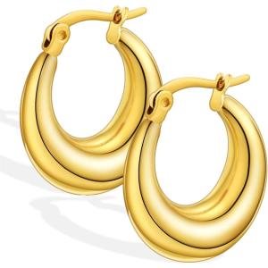 image14K Gold Plated Lightweight Chunky Open Hoop Earrings  Womens Gold Hoop Earrings  Hypoallergenic Easy to Wear