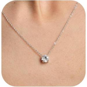 imageWssxc Plated Crystal Solitaire 15 Carat 7mm Cubic Zirconia Dainty Choker Necklace  Gold Necklaces for WomenSilver