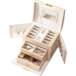 imageJewelry Boxes for Women Premium Leather Large Jewelry Box Organizer with Lock ampamp Keys 5 Storage Spaces 2 Drawers  Necklaces Rings Earrings  Perfect GiftPink